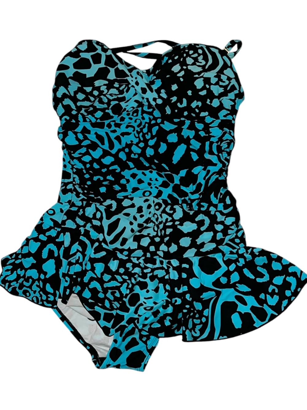 SHORE SHAPES Turquoise and Black Patterned Swimdress size 12
